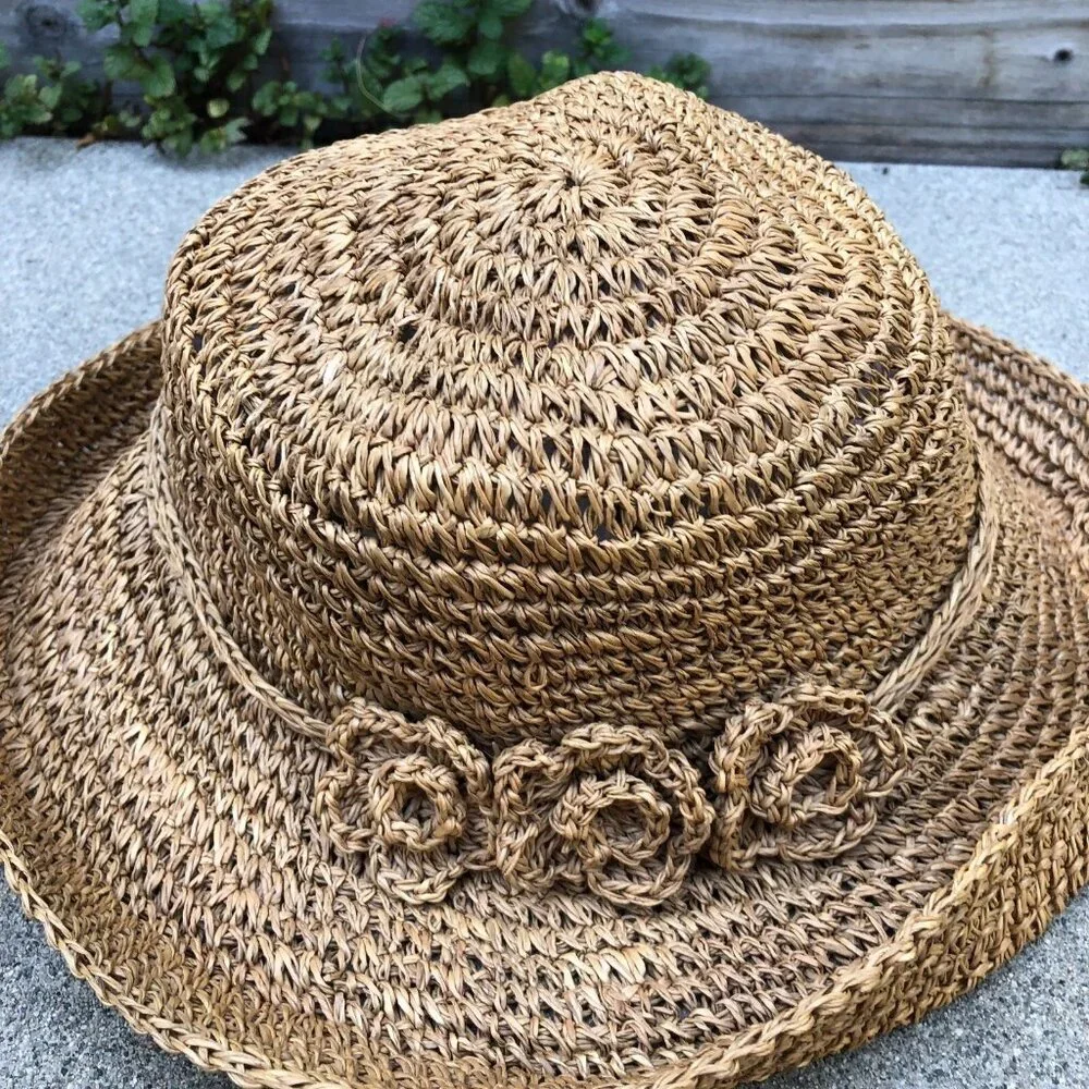 Women's Bucket Fedora Hat Crochet Woven Cap One Size Brown​